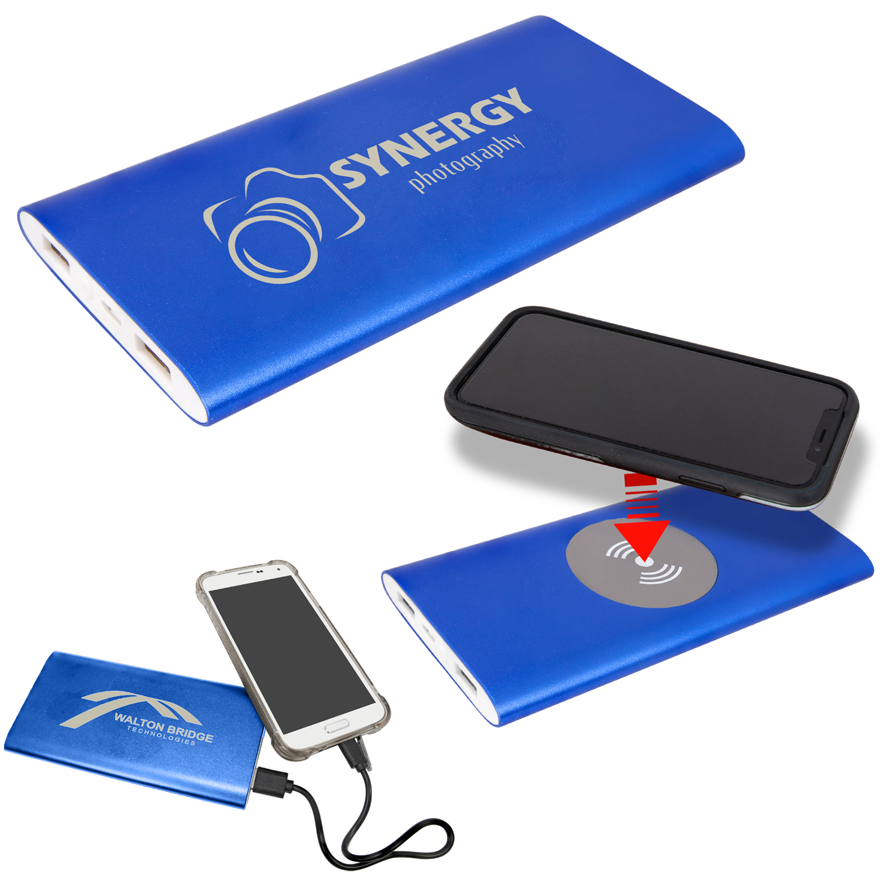 Blue 8000MAH Power Bank & Wireless Anodized Aluminum Charger with USB  Pow er Cord