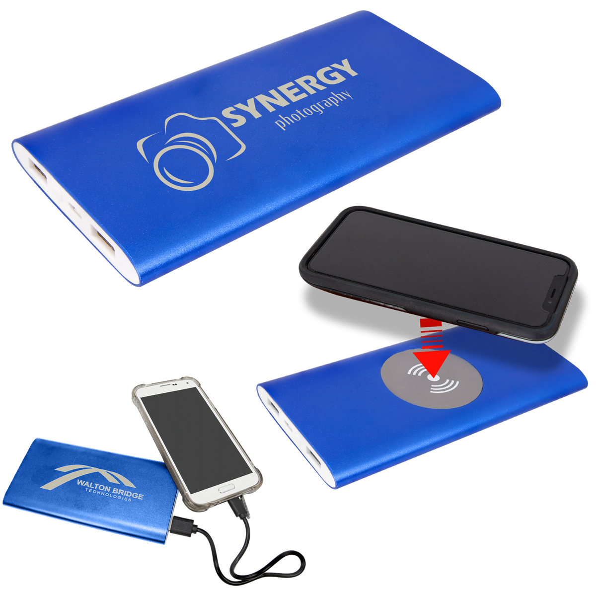 Blue 8000MAH Power Bank & Wireless Anodized Aluminum Charger with USB  Pow er Cord