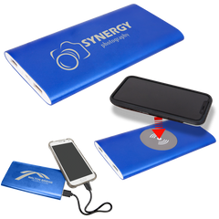 Blue 8000MAH Power Bank & Wireless Anodized Aluminum Charger with USB  Pow er Cord