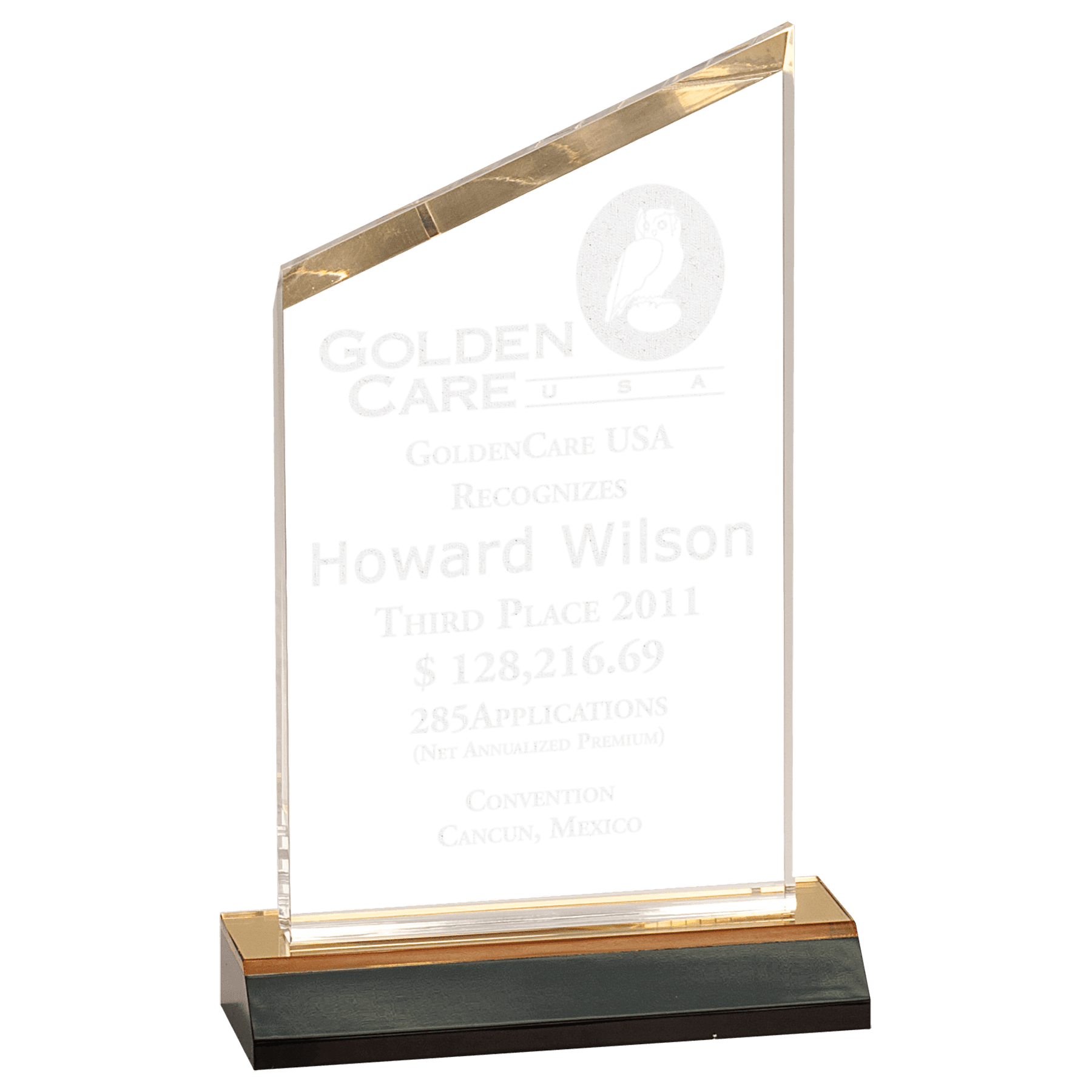 4 1/2" x 8" Gold Reflection Beveled Peak Acrylic with 5 1/2" Gold Mirror Base