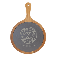 8 1/4" x 12 1/4" Round Acacia Wood/Slate Serving Board with Handle