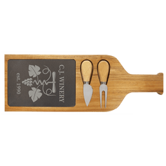 17 1/2" x 6" Acacia Wood/Slate Serving Board with Two Tools