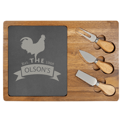 13 3/4" x 9 3/4" Acacia Wood/Slate Rectangle Cheese Set with Three Tools